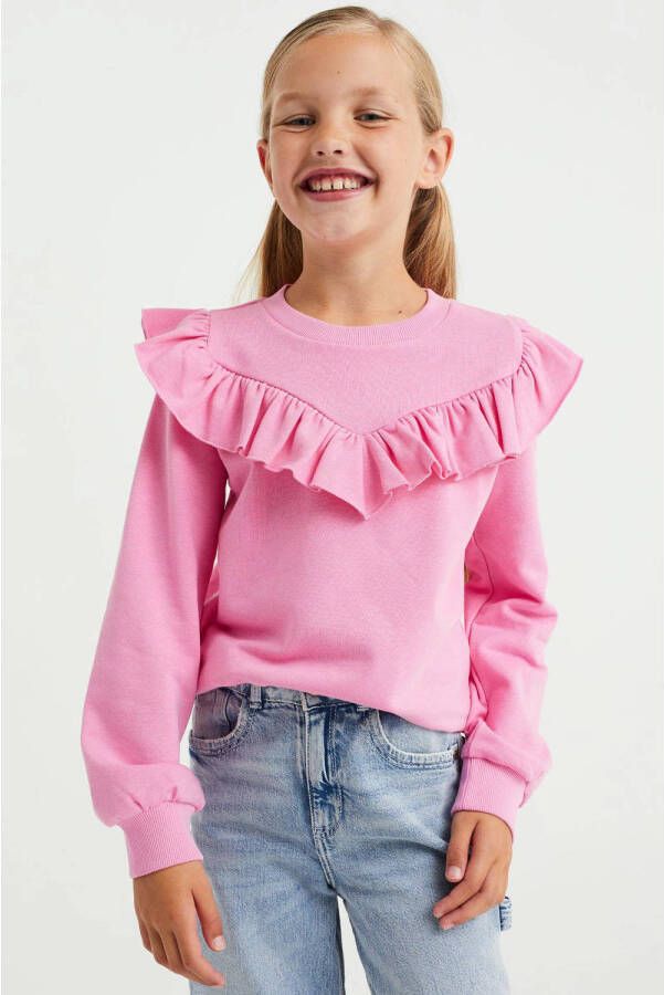 WE Fashion sweater met ruches roze