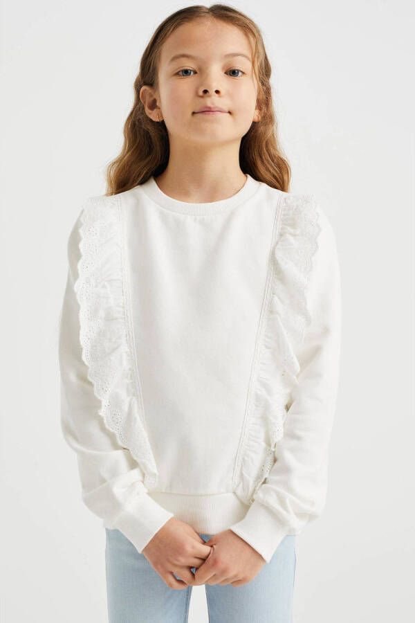 WE Fashion sweater met ruches wit