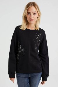 WE Fashion sweater met strass steentjes zwart