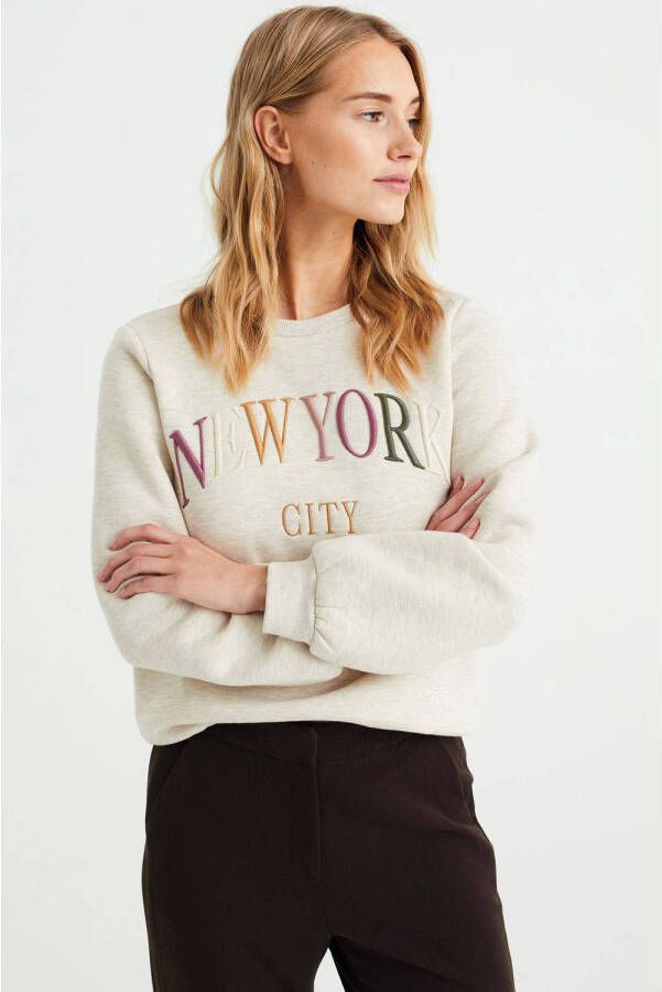 WE Fashion sweater met tekst ecru