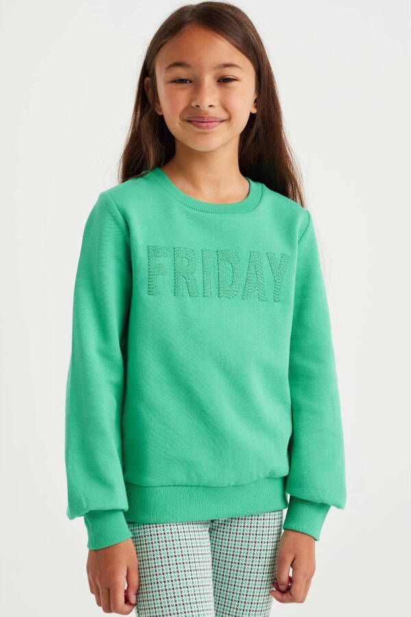 WE Fashion sweater met tekst groen Tekst 92 | Sweater van