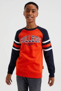 WE Fashion sweater met tekst oranje zwart wit