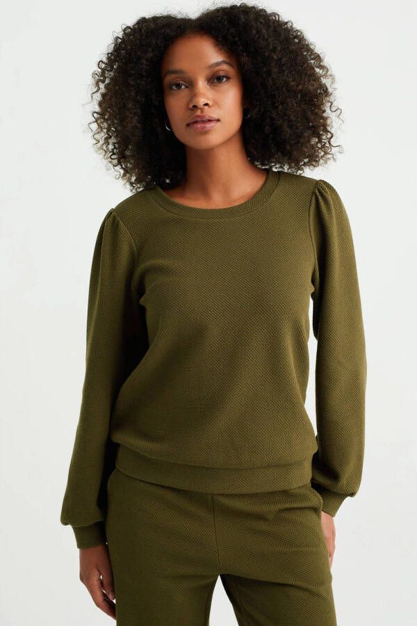 WE Fashion sweater met textuur olijfgroen