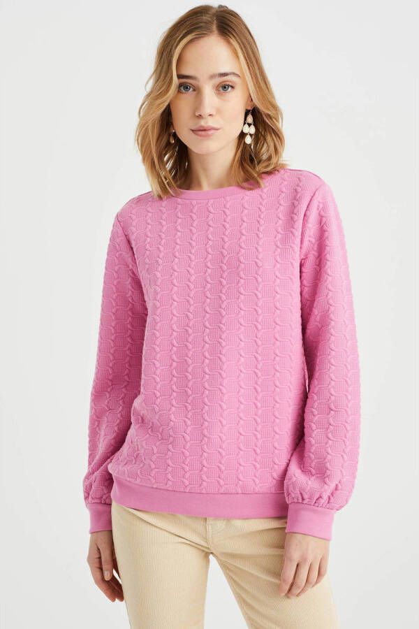 WE Fashion sweater met textuur roze