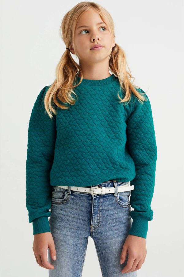 WE Fashion sweater met textuur zeegroen 134 140 | Sweater van