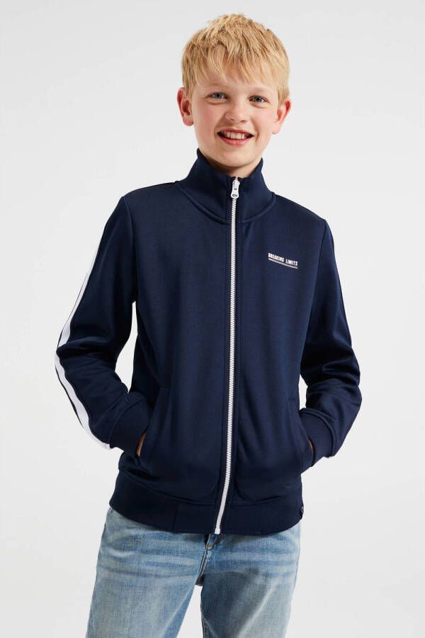 WE Fashion sweatvest met tekst donkerblauw