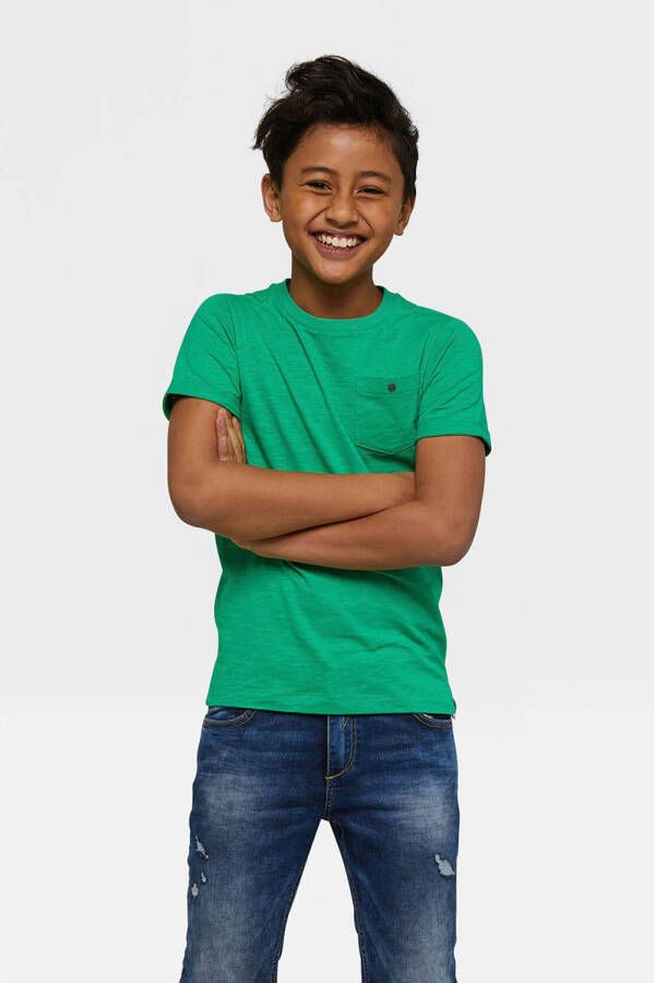 WE Fashion T-shirt groen Jongens Katoen Ronde hals Effen 110 116 - Foto 1