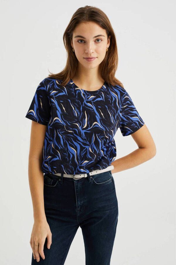 WE Fashion T-shirt met all over print blauw zwart geel