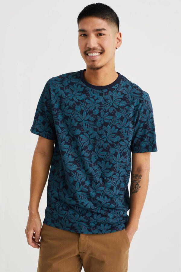WE Fashion T-shirt met all over print heavy blue