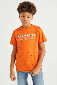 WE Fashion T-shirt met all over print oranje