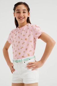 WE Fashion T-shirt met all over print roze