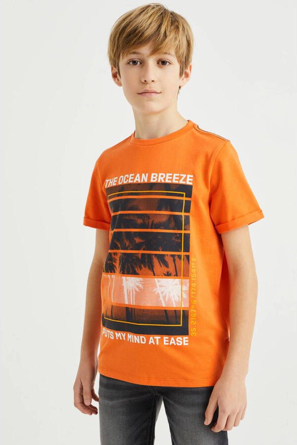 WE Fashion T-shirt met printopdruk oranje
