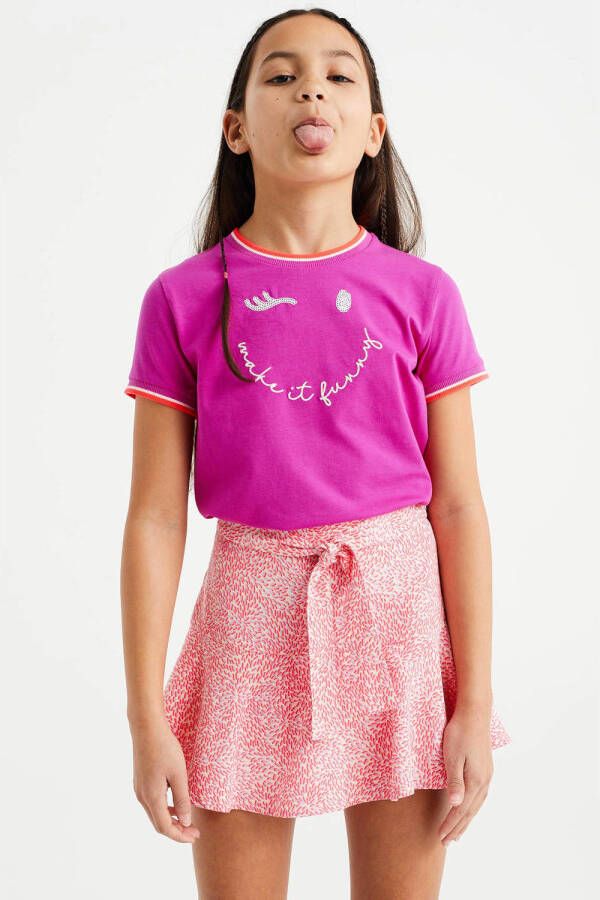 WE Fashion T-shirt met printopdruk roze