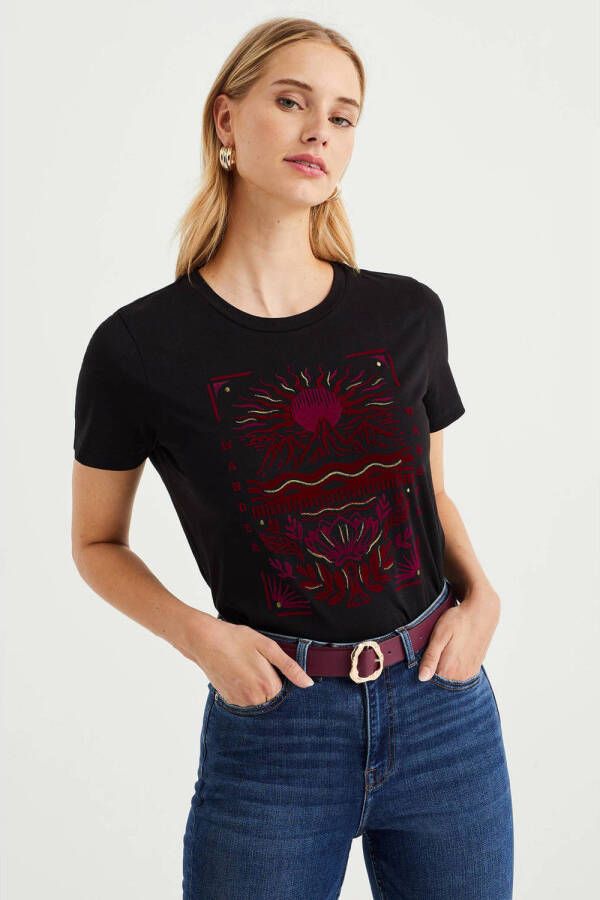 WE Fashion T-shirt met printopdruk zwart