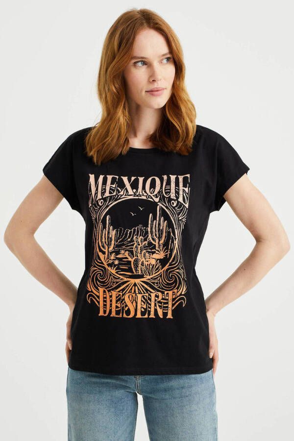 WE Fashion T-shirt met printopdruk zwart