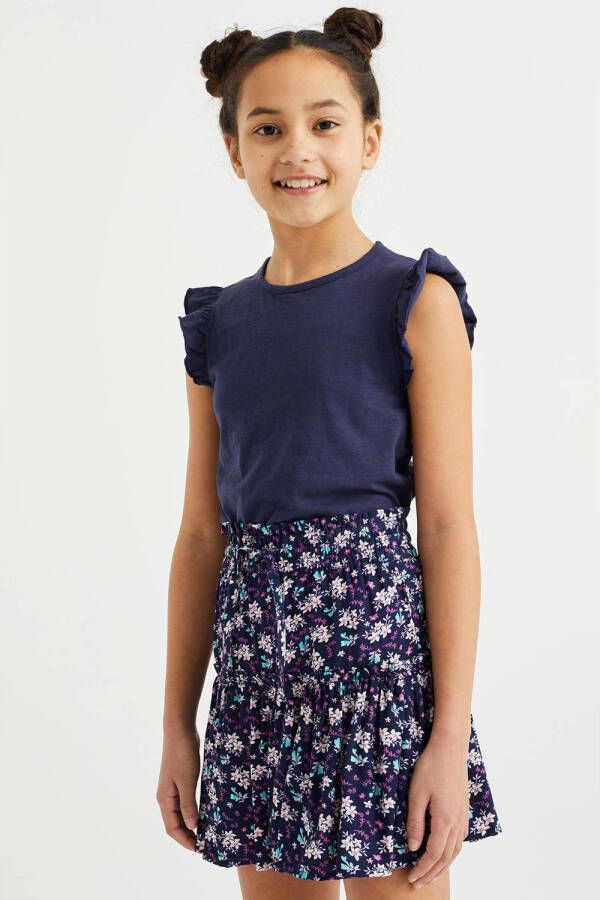 WE Fashion T-shirt met ruches donkerblauw