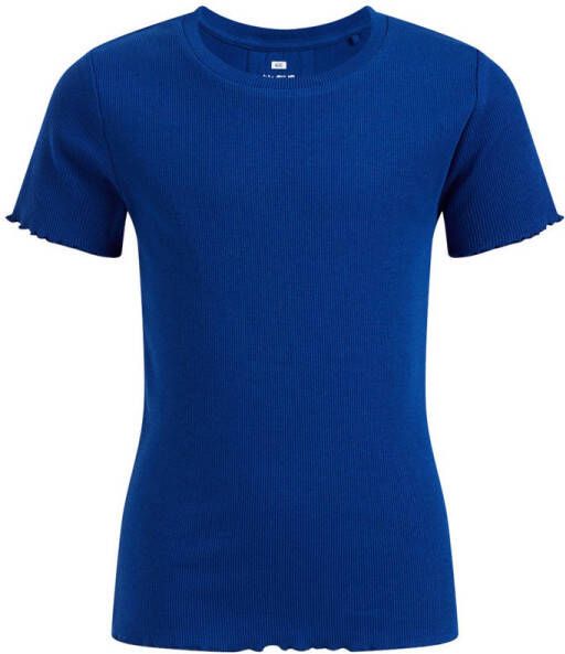 WE Fashion T-shirt met ruches kobaltblauw