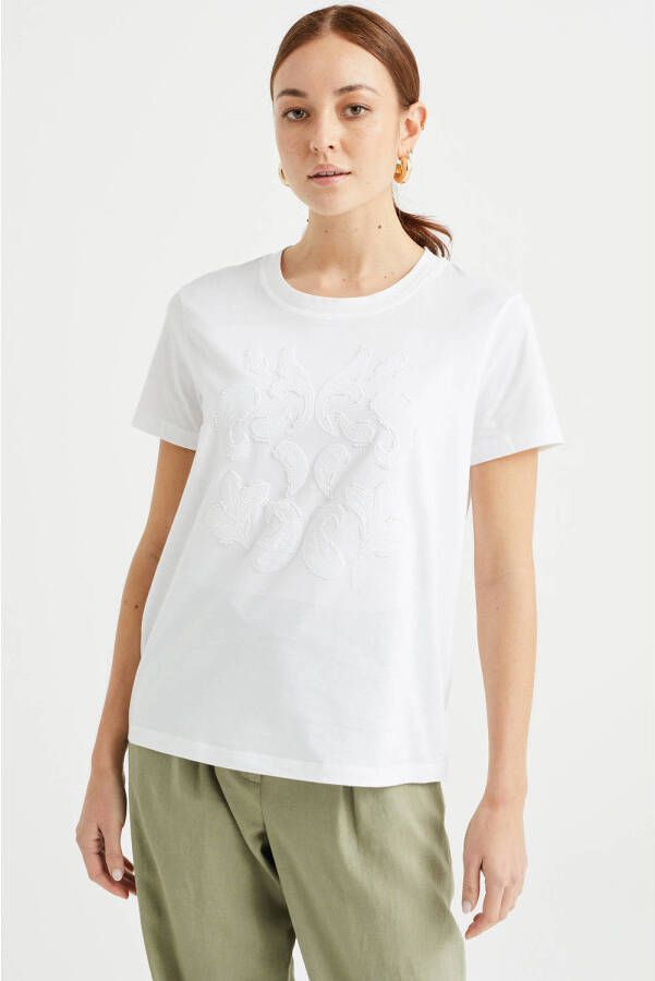 WE Fashion T-shirt met textuur wit