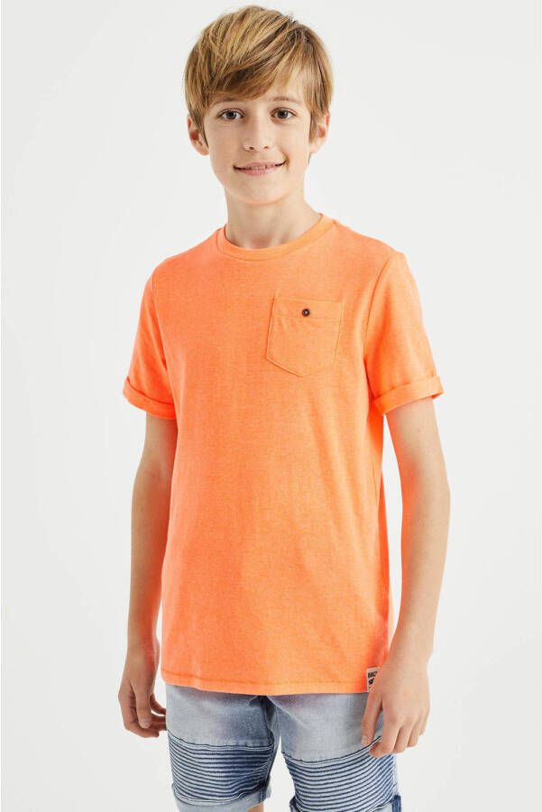 WE Fashion T-shirt neon oranje Jongens Polyester Ronde hals 110 116