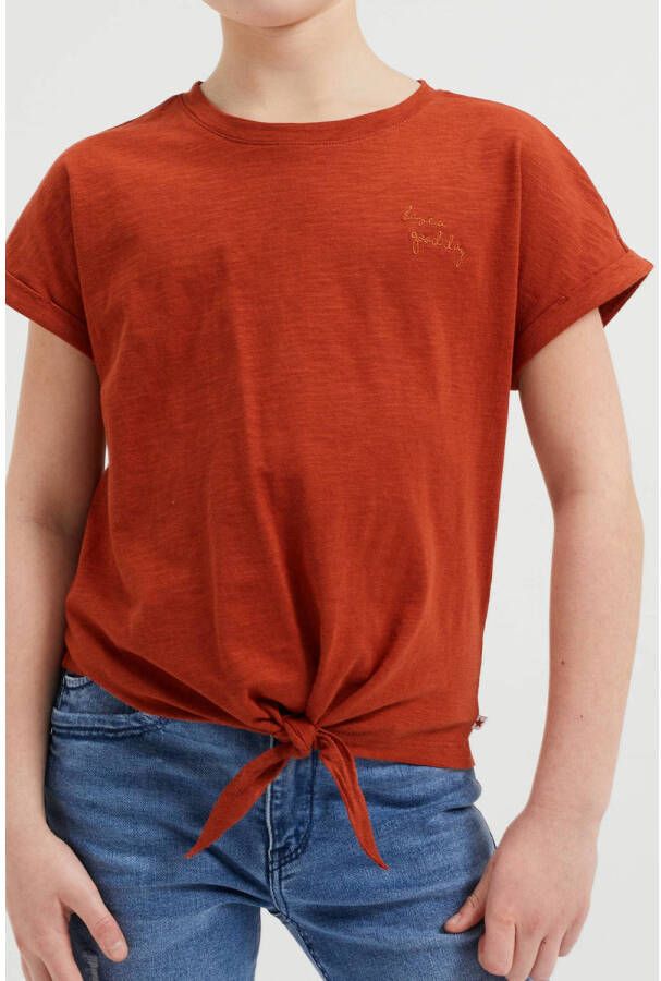 WE Fashion T-shirt oranje Meisjes Katoen Ronde hals 110 116