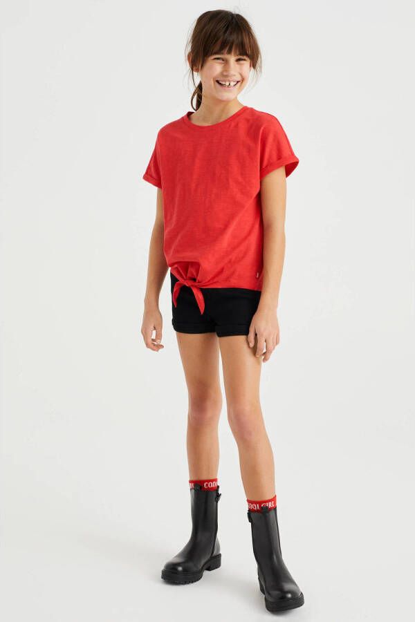 WE Fashion T-shirt rood Meisjes Katoen Ronde hals Effen 110 116