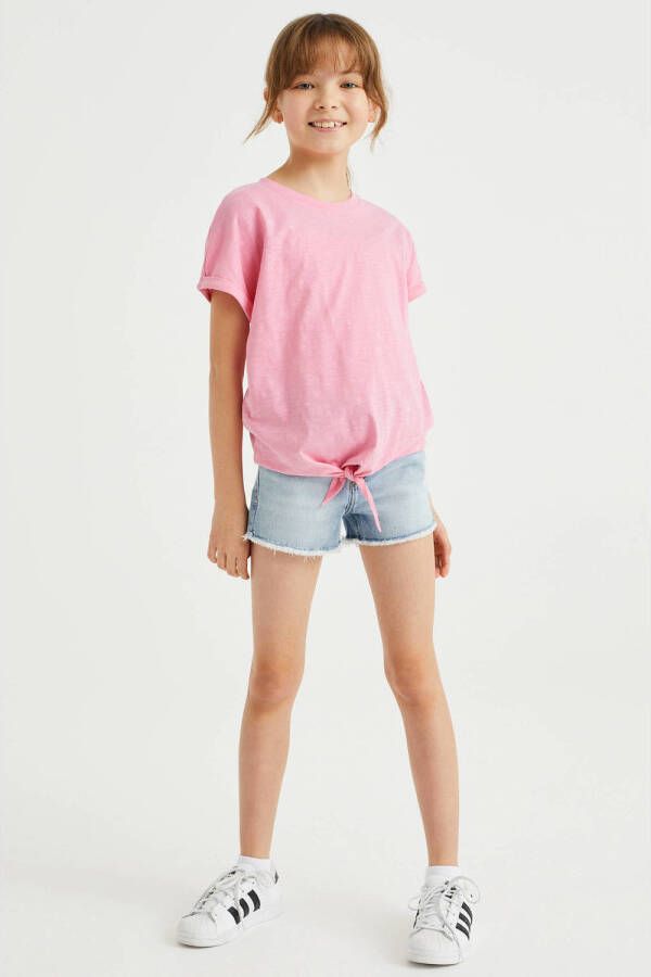 WE Fashion T-shirt roze Meisjes Katoen Ronde hals Effen 158 164