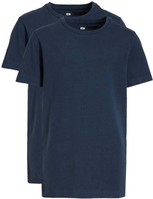 WE Fashion T-shirt set van 2 donkerblauw Jongens Stretchkatoen Ronde hals 110 116