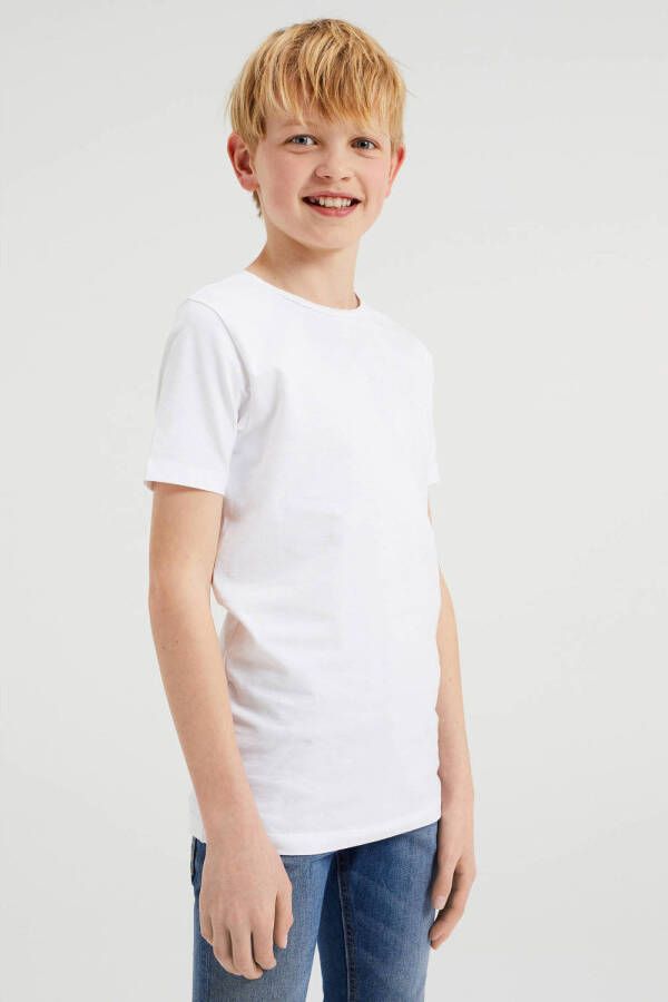 WE Fashion T-shirt set van 2 wit Jongens Katoen Ronde hals 122 128