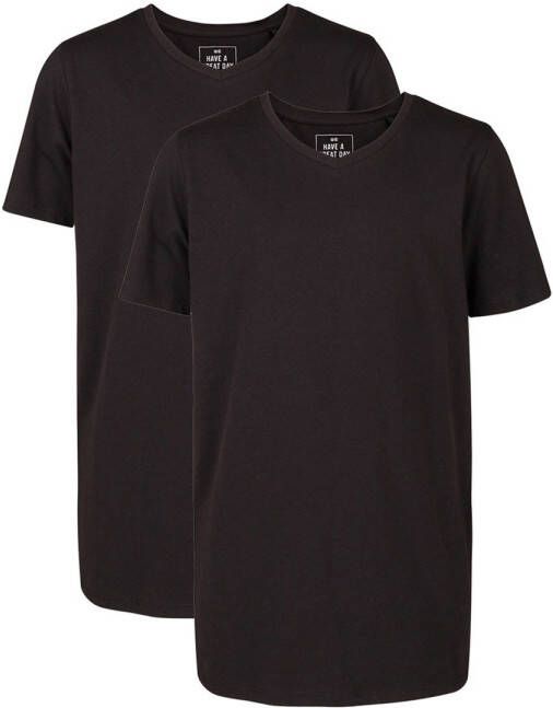 WE Fashion T-shirt set van 2 zwart Jongens Katoen V-hals Effen 110 116