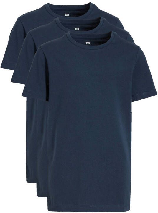 WE Fashion T-shirt set van 3 donkerblauw Jongens Stretchkatoen Ronde hals 110 116
