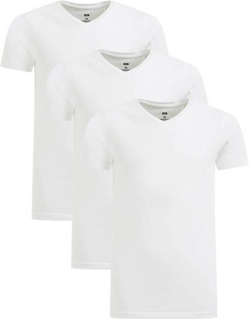 WE Fashion T-shirt set van 3 wit Jongens Stretchkatoen V-hals Effen 170 176