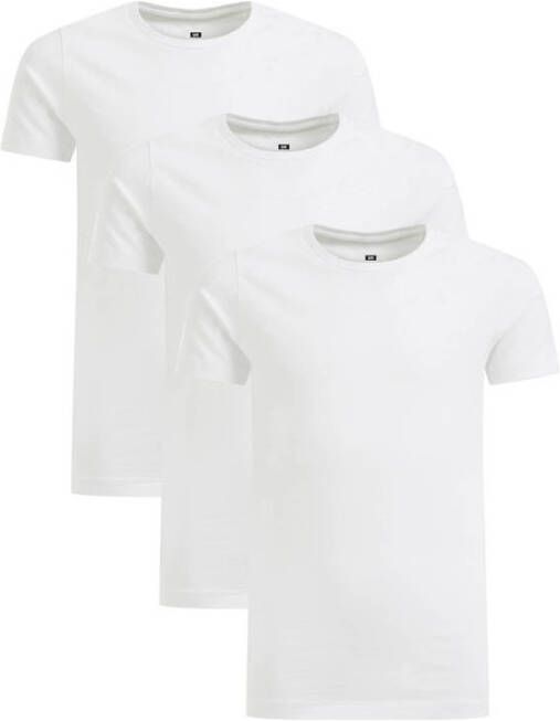 WE Fashion T-shirt set van 3 wit Jongens Stretchkatoen Ronde hals Effen 134 140