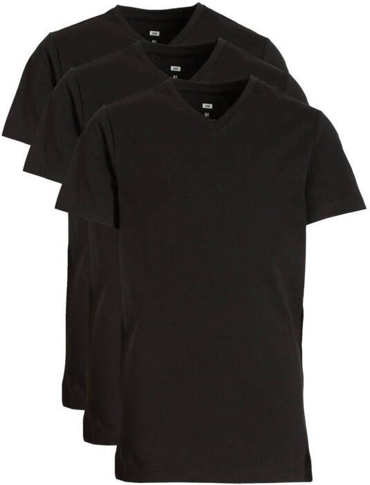 WE Fashion T-shirt set van 3 zwart Jongens Stretchkatoen V-hals Effen 110 116