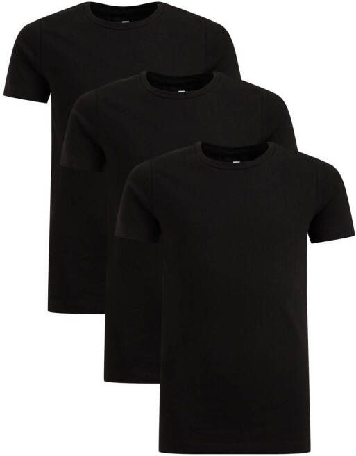 WE Fashion T-shirt set van 3 zwart Jongens Stretchkatoen Ronde hals Effen 158 164