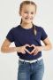 WE Fashion T-shirt van biologisch katoen donkerblauw Effen 170 176 - Thumbnail 1