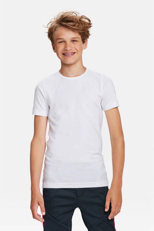 WE Fashion T-shirt white uni Wit Jongens Katoen Ronde hals 110 116