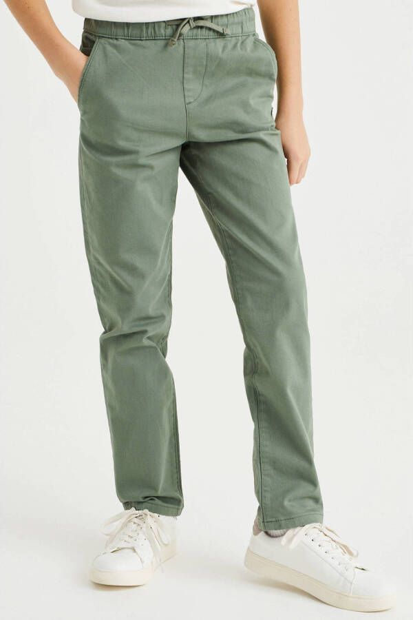 WE Fashion tapered fit broek donkergroen