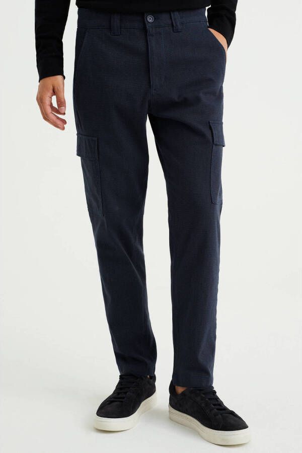 WE Fashion tapered fit cargo broek donkerblauw