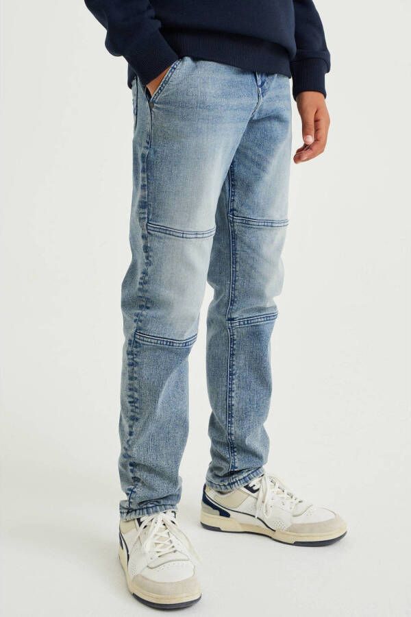WE Fashion tapered fit jeans blauw Jongens Polyester 110
