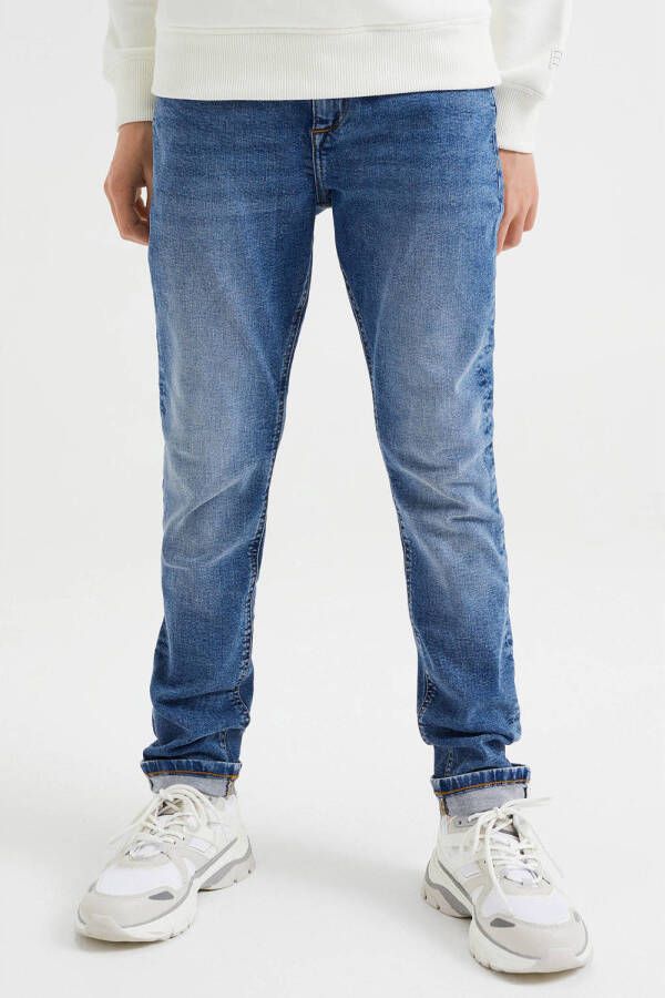 WE Fashion slim fit jeans blue denim Blauw Jongens Stretchdenim Effen 164