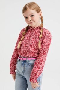 WE Fashion top met all over print en ruches roze rood