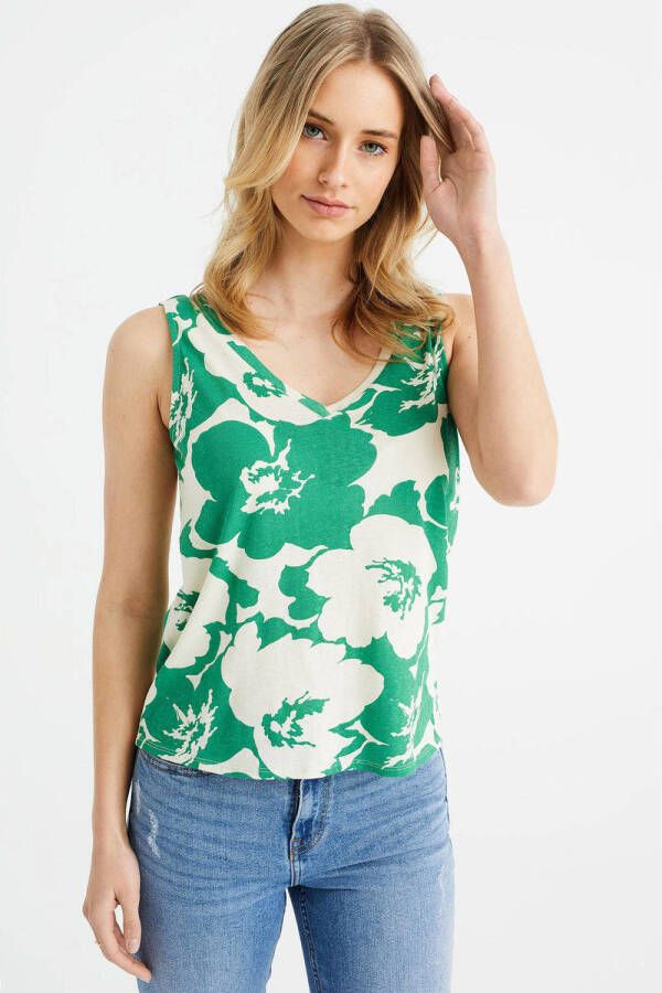 WE Fashion top met panterprint groen ecru