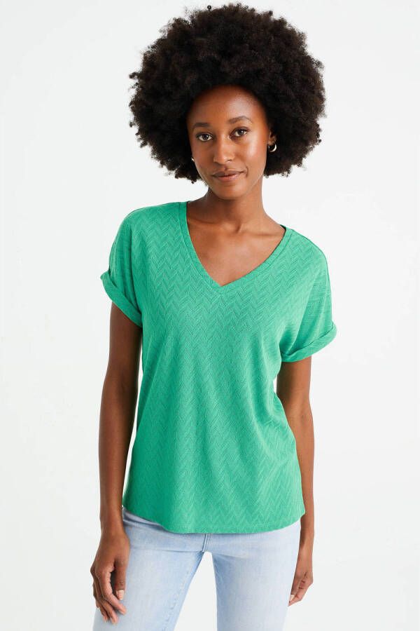 WE Fashion top met visgraat groen