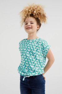 WE Fashion top van gerecycled polyester turquoise wit