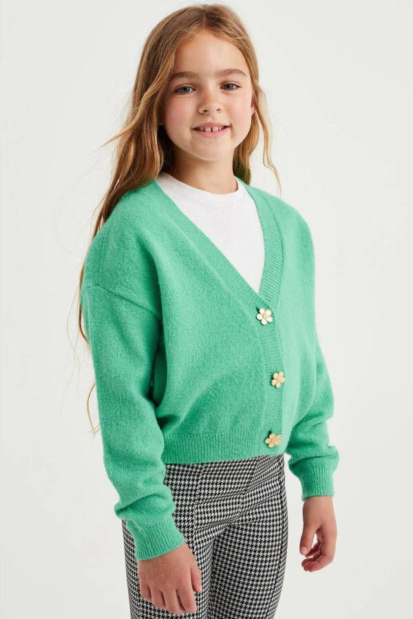 WE Fashion vest groen Meisjes Acryl V-hals 92 | Vest van