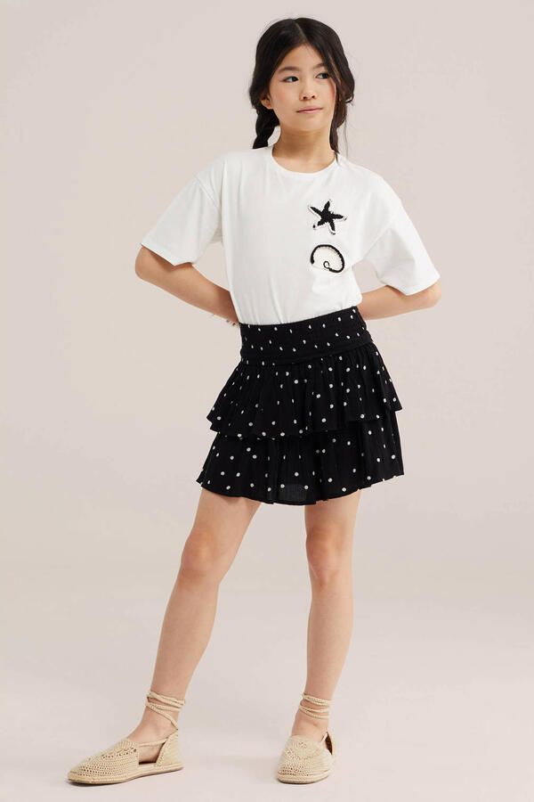 WE Fashion A-lijn skort met stippen zwart - Foto 3