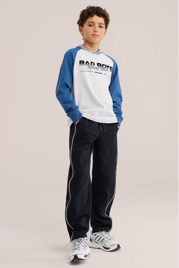 WE Fashion Bad Boys longsleeve met tekst grijs blauw Jongens Katoen V-hals Meerkleurig - Foto 2