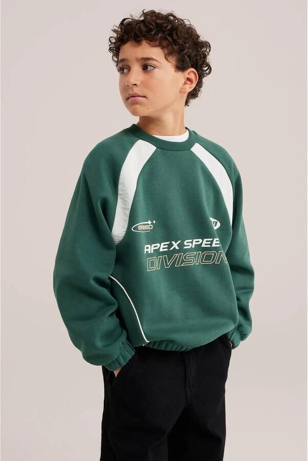 WE Fashion Bad Boys sweater met tekst groen wit Meerkleurig