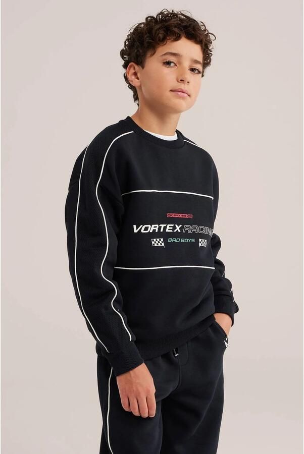WE Fashion Bad Boys sweater met tekst zwart Tekst