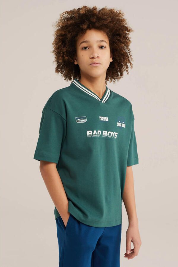WE Fashion Bad Boys T-shirt donkergroen